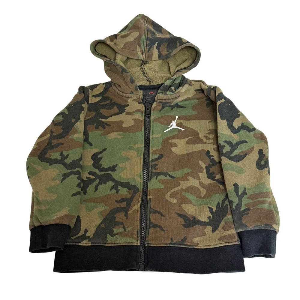 Jordan Kids Camo Full Zip Hoodie Green Brown Woodland Camouflage 24M Jumpman